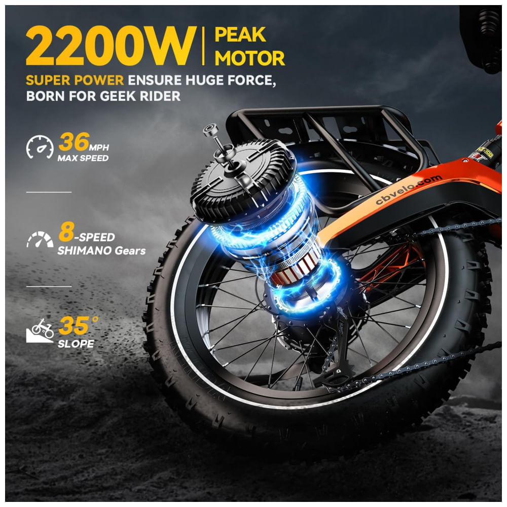 Bicicleta Elétrica Dobrável Cybervelo de 1000W de Pico para Adultos, 35MPH 160KM, Bateria Removível de 48V 25Ah, Pneu Gordo de 20" x 4.0, E-Bike de Mo