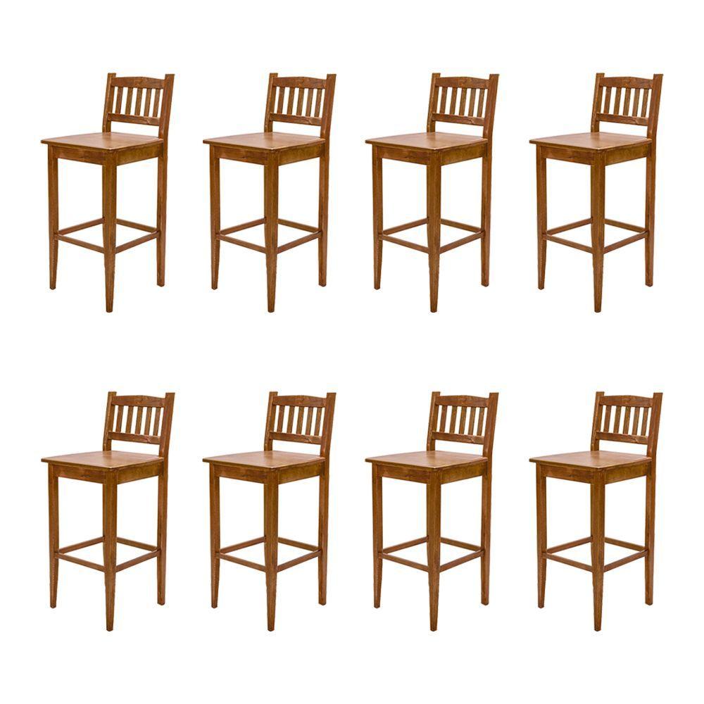 Miniatura Kit 8 Banquetas Gourmet Rústica Para Restaurantes Em Madeira Maciça Bh - Natural - Bege