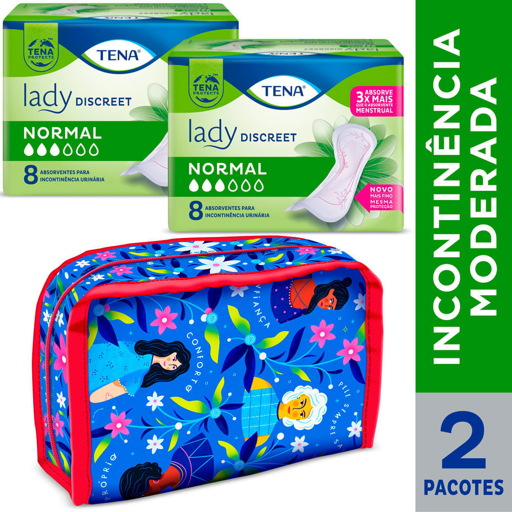Miniatura Absorvente Tena Lady Discreet Normal 2 Pacotes com 8 Unidades cada e Ganhe Nécessaire