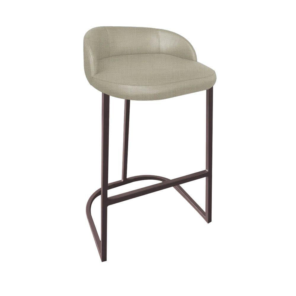 Miniatura Banqueta Betyna Com Encosto Alta Cozinha Bar Balcão Ferro Marrom Linho Bege Escuro - Amey Decor