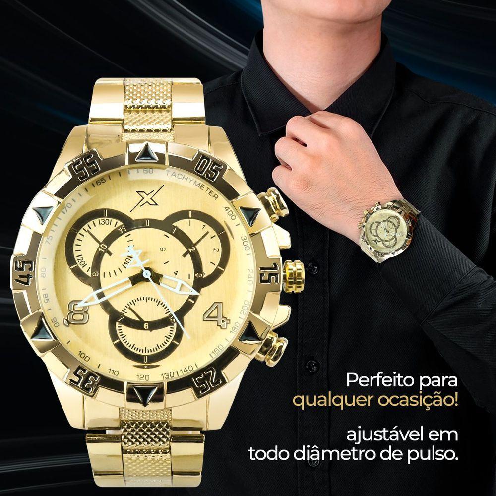 Miniatura Relogio Aço Inoxidável Masculino Dourado + Premium Caixa Pesado Casual Original Grande Ponteiro