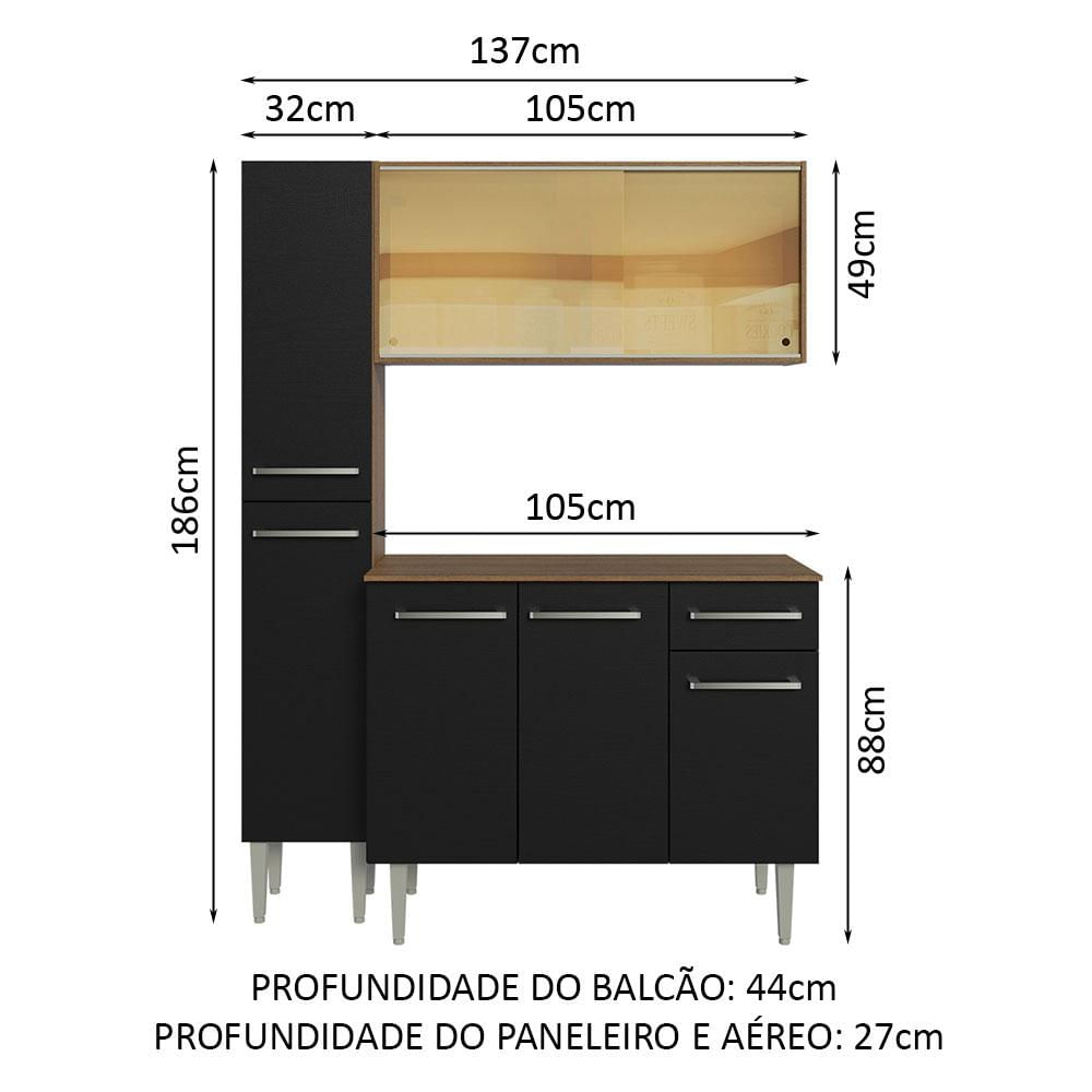 Miniatura Armário de Cozinha Compacta 137cm Rustic/Preto Emilly Madesa 06 Rustic/Preto