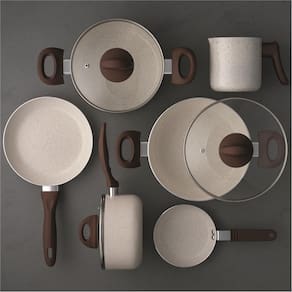 Miniatura Conjunto de Panelas Brinox 6 Peças Ceramic Life Smart Plus com Revestimento Antiaderente Cerâmico e Tampa de Vidro com Saída de Vapor 2.5 mm - Vanilla