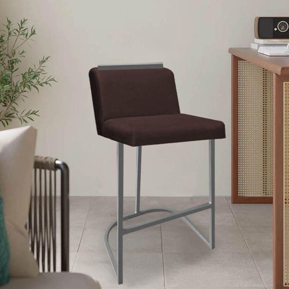 Miniatura Banqueta Com Encosto Ninna Bistrô Cozinha Aplique Ferro Prata Sintético Marrom - Ahazzo Móveis