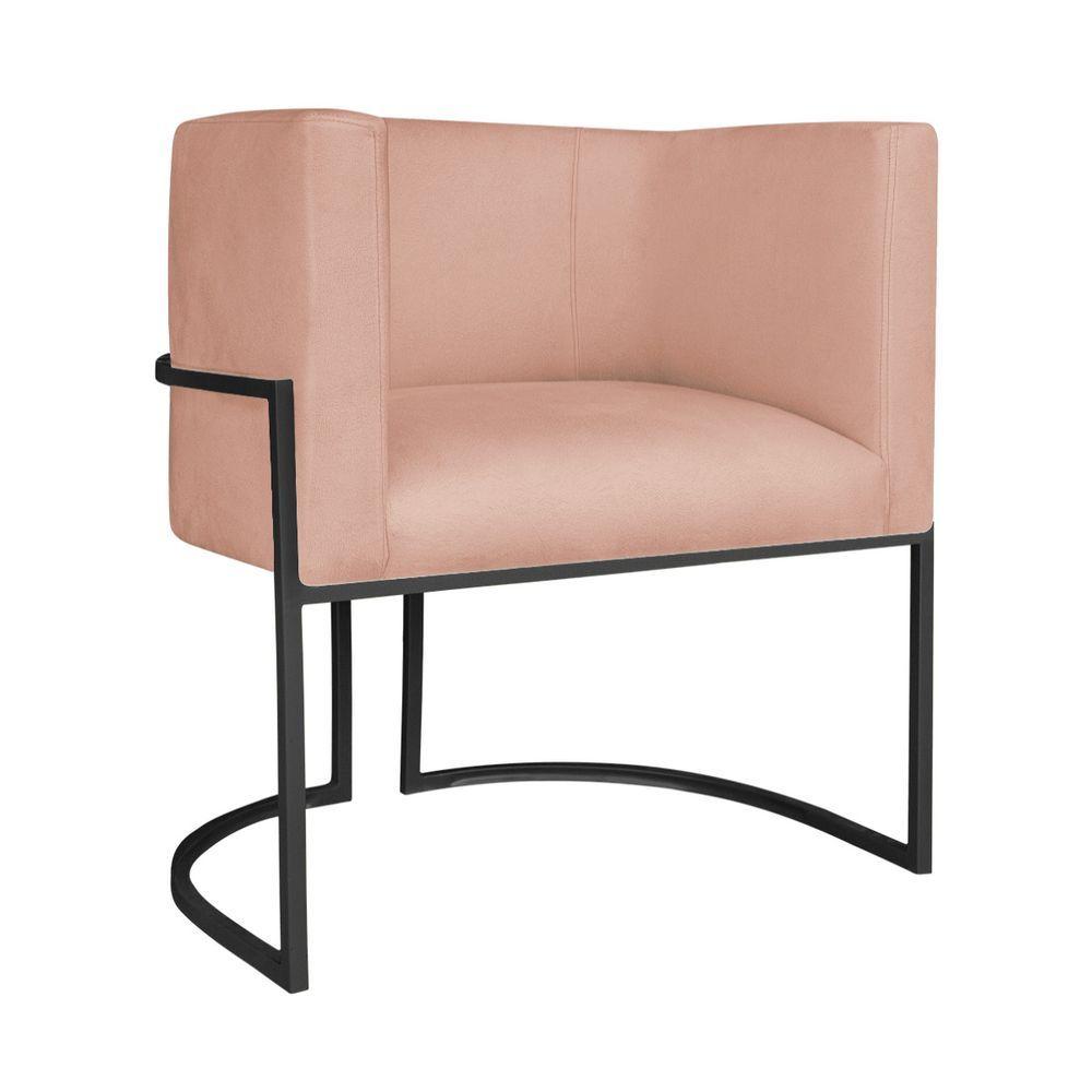 Miniatura Kit Divã Luna 160cm Lado Esquerdo E 02 Poltronas Base De Ferro Preto Suede Rosê