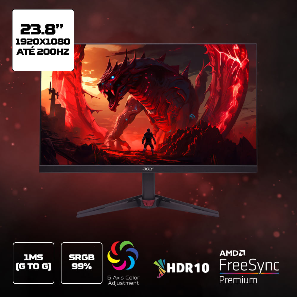 Monitor Gamer Acer Nitro 23.8” VG240Y X1biip Full HD LED IPS 200 Hz 1ms