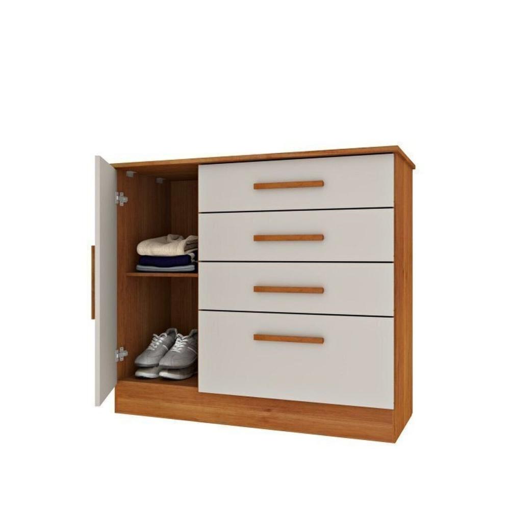 Quarto Casal Completo Guarda Roupa 6 portas Munique, Cama Casal Monaco e Cômoda Chicago Espresso Móveis Cinamomo/Off White