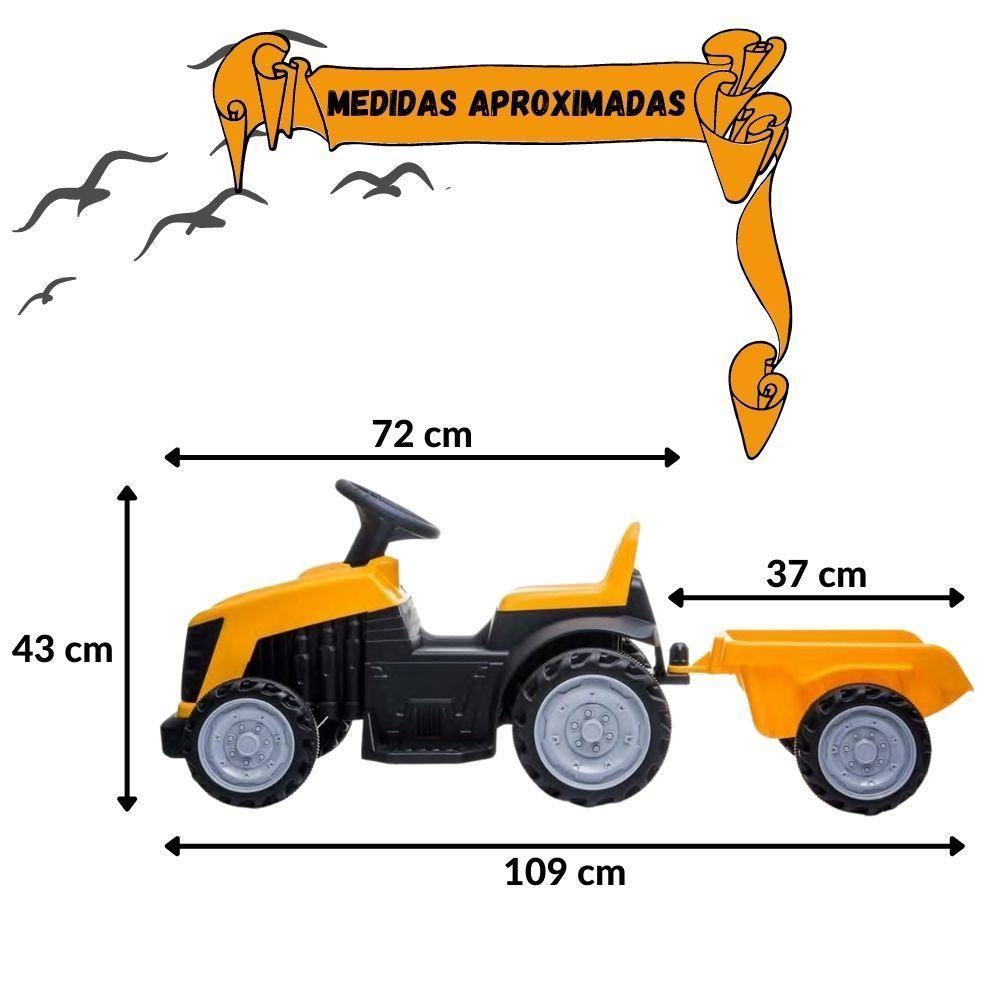 Miniatura Mini Trator Carro Eletrico Infantil Bang Toys 6v Com Reboque Amarelo U