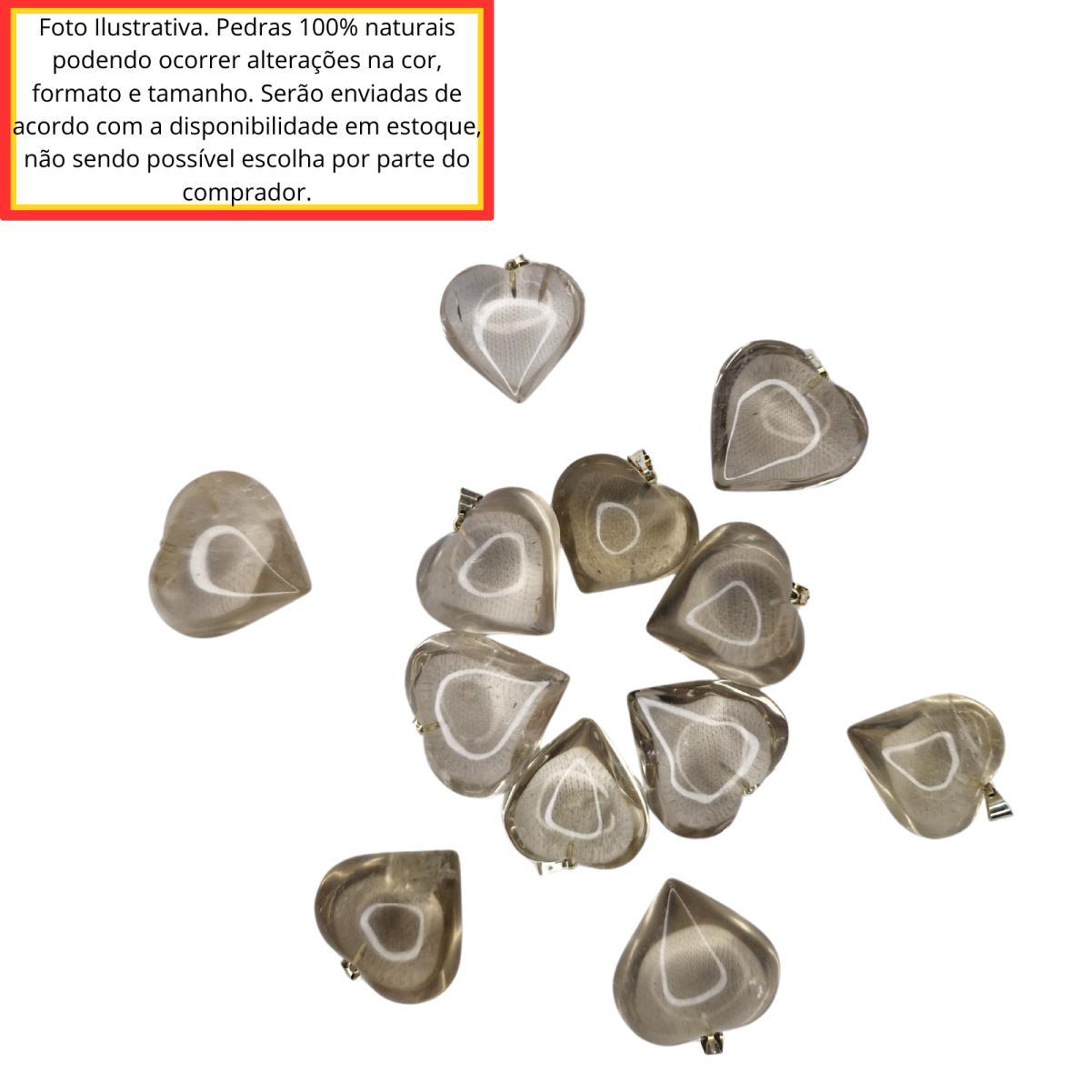 Miniatura Colar Cordão Pingente De Pedra Quartzo Fumê Coração Natural