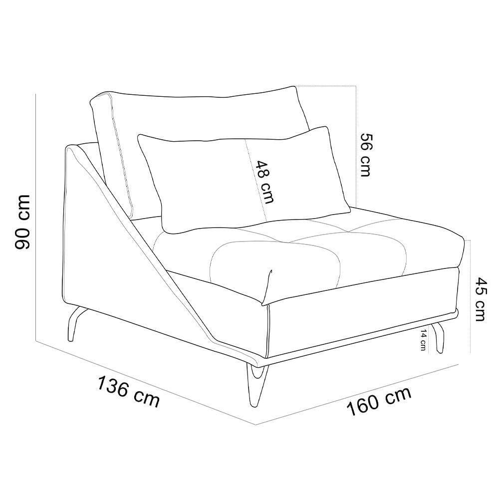 Miniatura Sofá Chaise Longue Para Sala Living Abby T03 Linho Urano - Lyam Decor