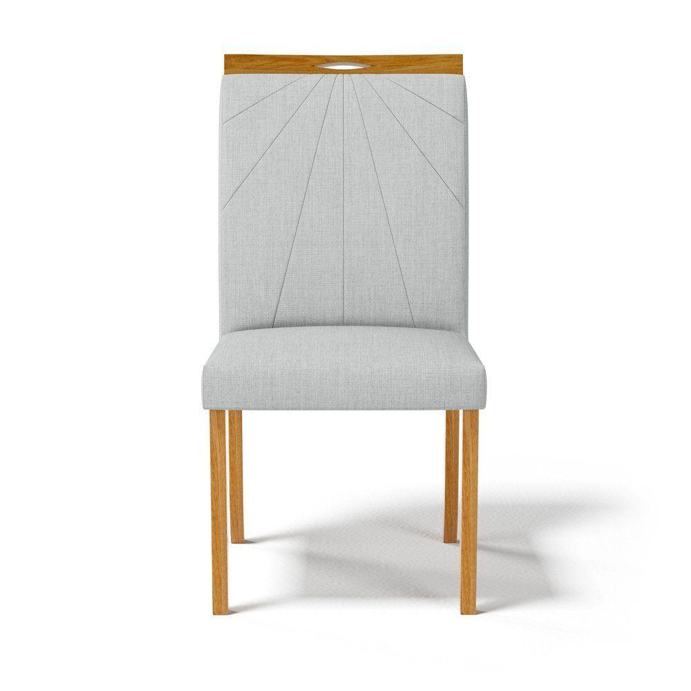Miniatura Kit Com 2 Cadeiras Maiara Madeira Maciça Estofadas Para Mesa De Jantar Linho Cinza Claro