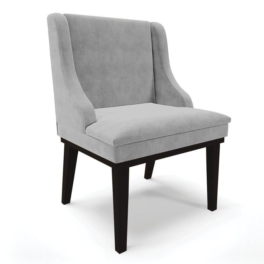 Miniatura Cadeira De Jantar Suede Cinza Base Fixa Madeira