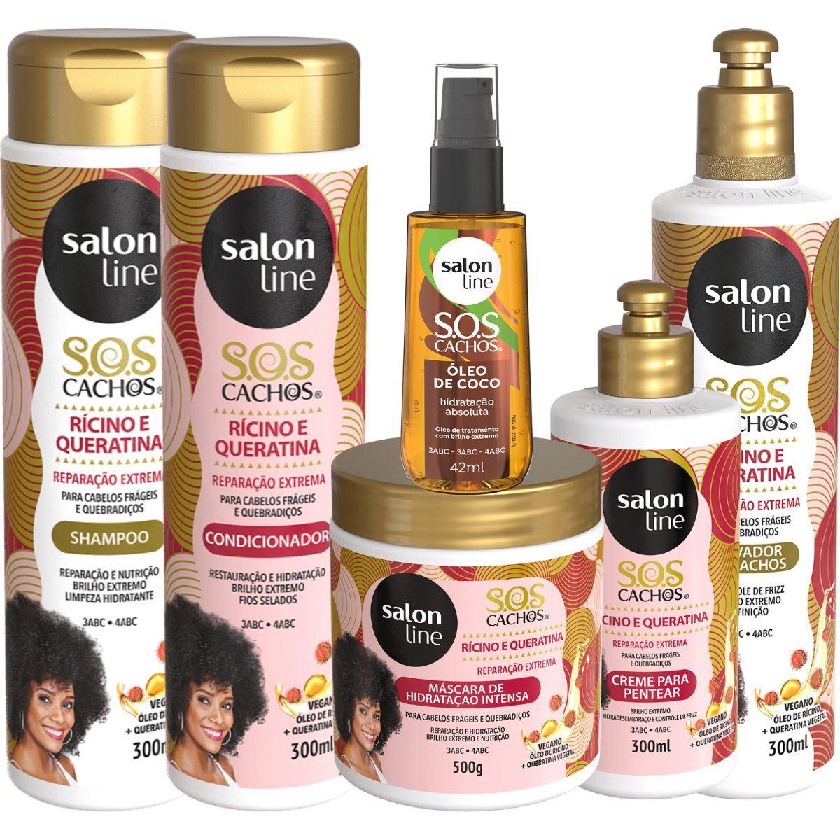 Miniatura Kit Salon Line Rícino Queratina Sos Cachos Com Óleo De Coco