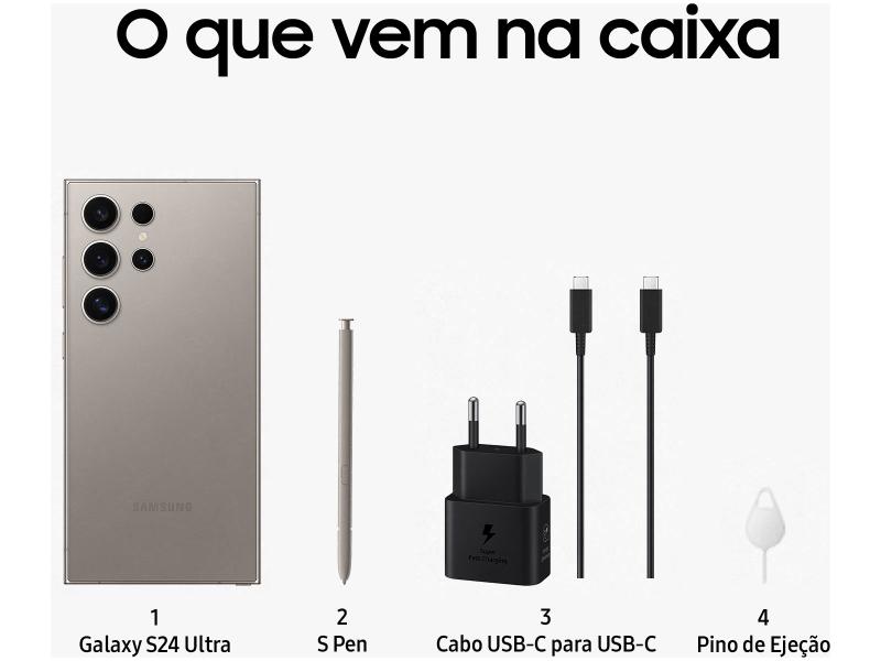 Miniatura Smartphone Samsung Galaxy S24 Ultra 6,8" Galaxy AI 256GB Titânio Cinza 5G 12GB RAM Câm. Quádrupla 200MP + Selfie 12MP Bateria 5000mAh Dual Chip