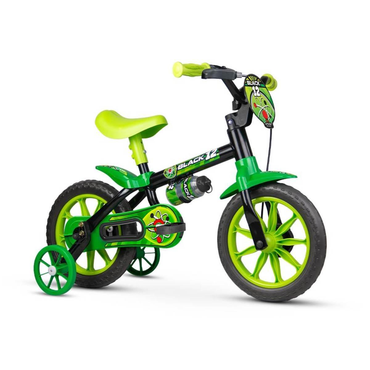 Miniatura Bicicleta Aro 12 Infantil Masculina Nathor Black 12 Preto/Vd