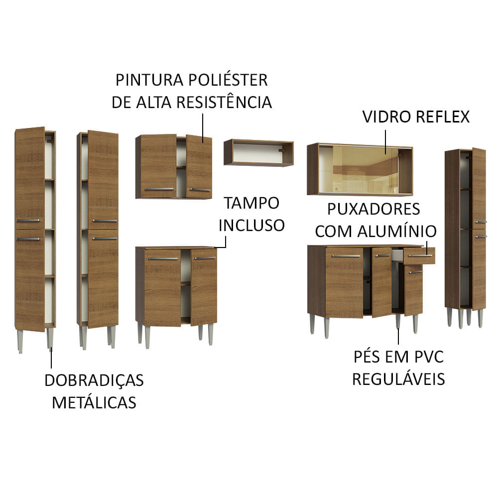 Miniatura Armário de Cozinha Completa 325cm Rustic Emilly Madesa 04 Cor:Rustic