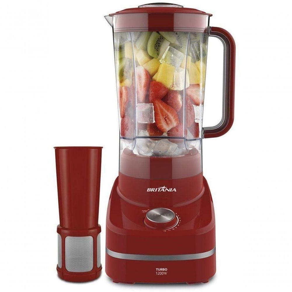 Miniatura Liquidificador Britania 1200w 110V 12 Velocidades Com Filtro Vermelho