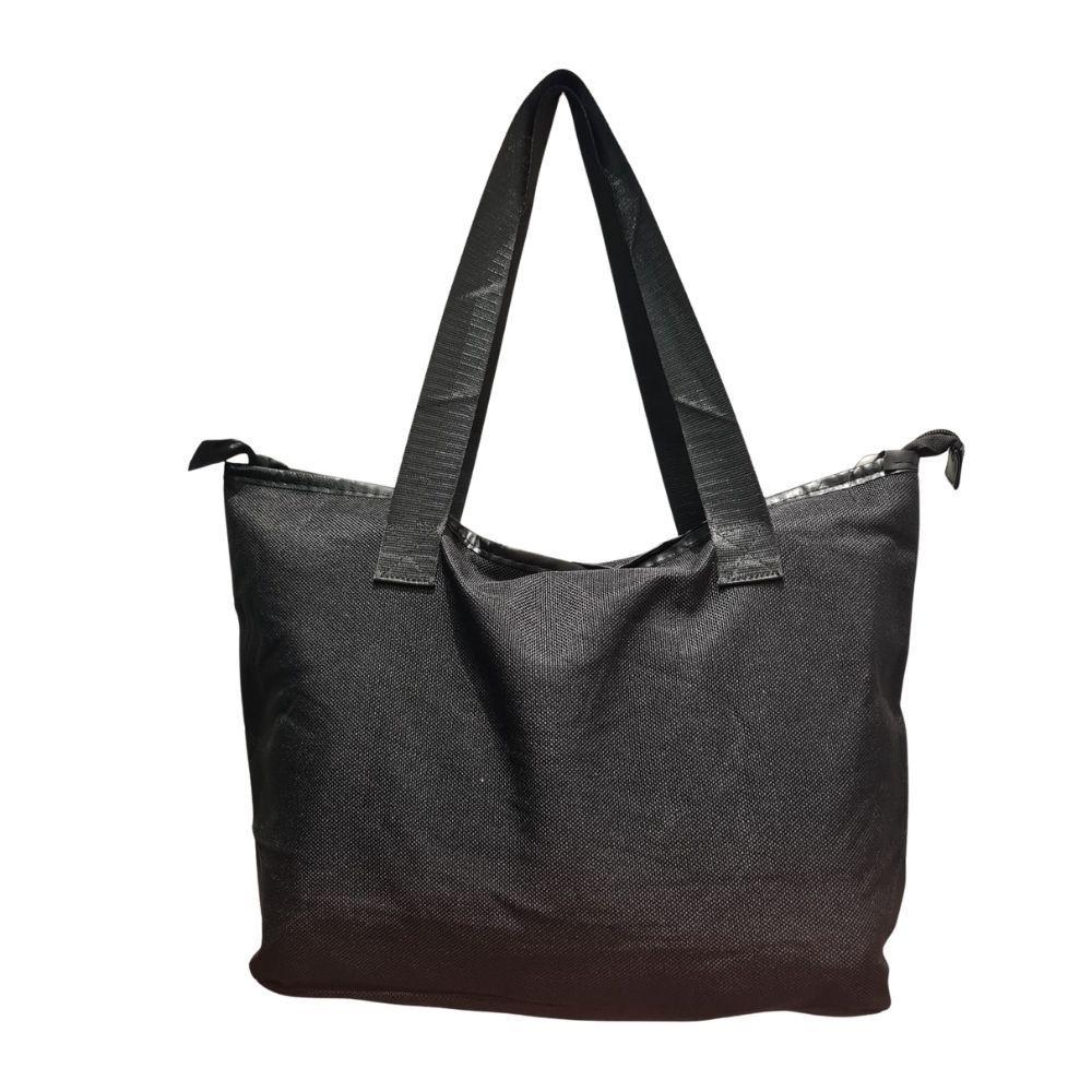 Miniatura Bolsa Feminina Grande De Ombro Casual Com Zíper Espaçosa Moderna Passeio Trabalho Faculdade Praia Academia Preto