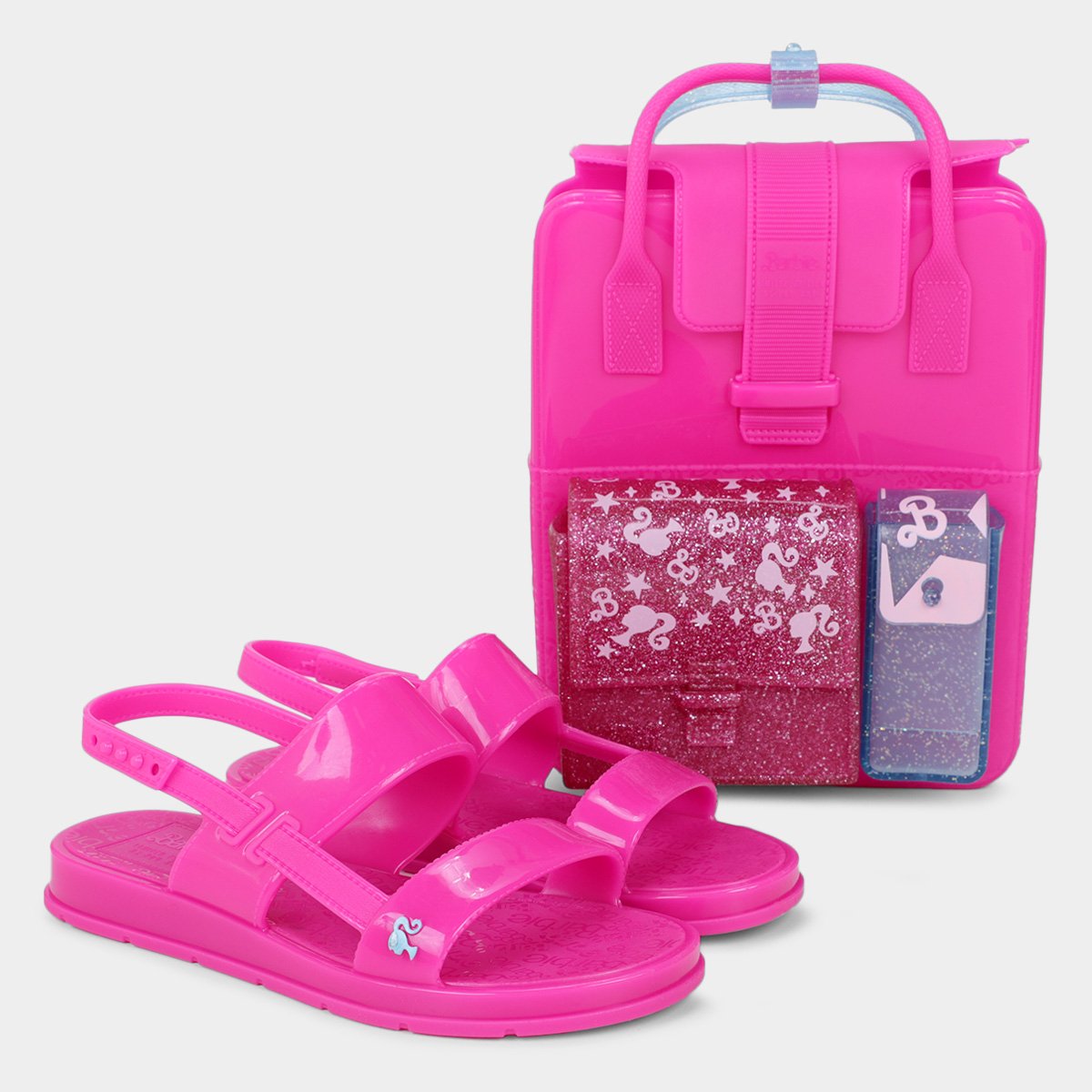 Miniatura Sandália Infantil Grendene Kids Barbie Color Mochila Menina Rosa - 30
