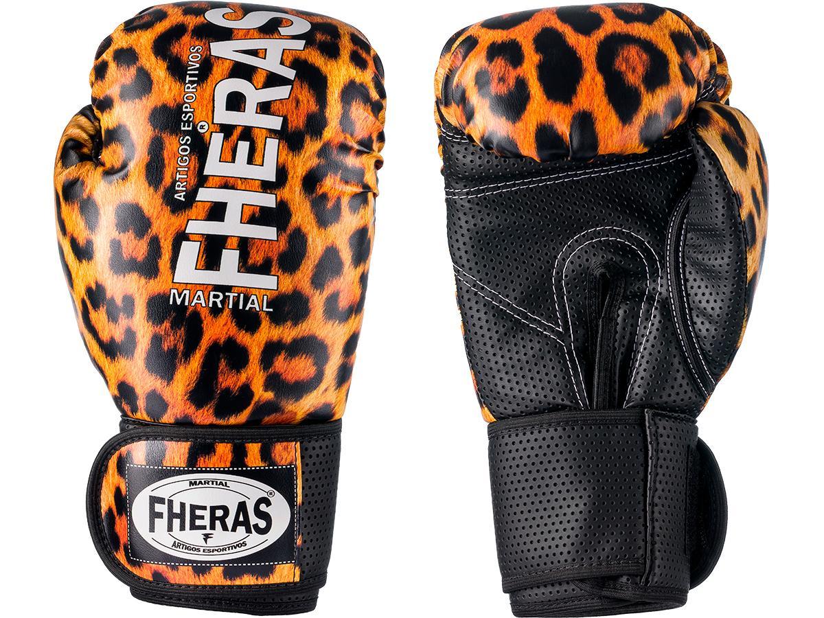 Kit Muay Thai Bandagem Bolsa Bucal Caneleira Luva Onça 12Oz