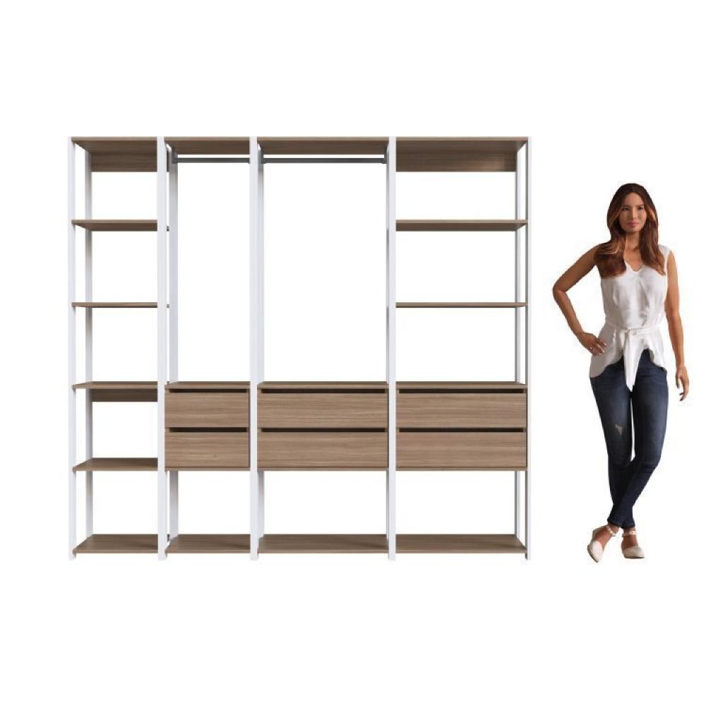 Guarda Roupa Closet 4 Peças com 2 Cabideiros 6 Gavetas e 11 Nichos Easy Branco/Montana