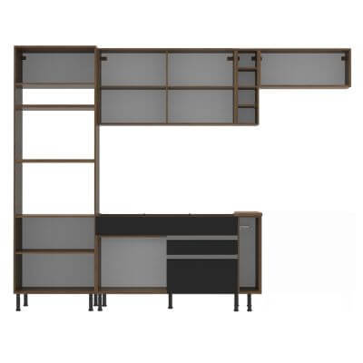 Cozinha Completa Madesa Safira com Armário e Balcão (Sem Tampo,Pia e Rodapé) Rustic/Preto/Crema Cor:Rustic/Preto/Crema