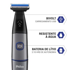 Miniatura Aparador de Pelos Philco PAP02 USB Cinza/Azul - Bivolt