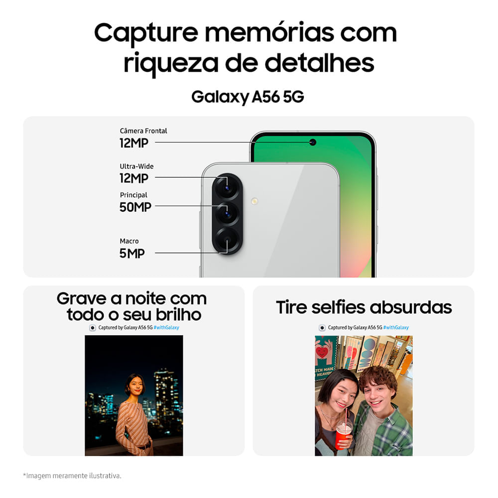 Miniatura Smartphone Samsung Galaxy A56 5G Rosa, 128GB, 8GB RAM e Câmera Tripla 50MP + 12MP + 5MP BIVOLT