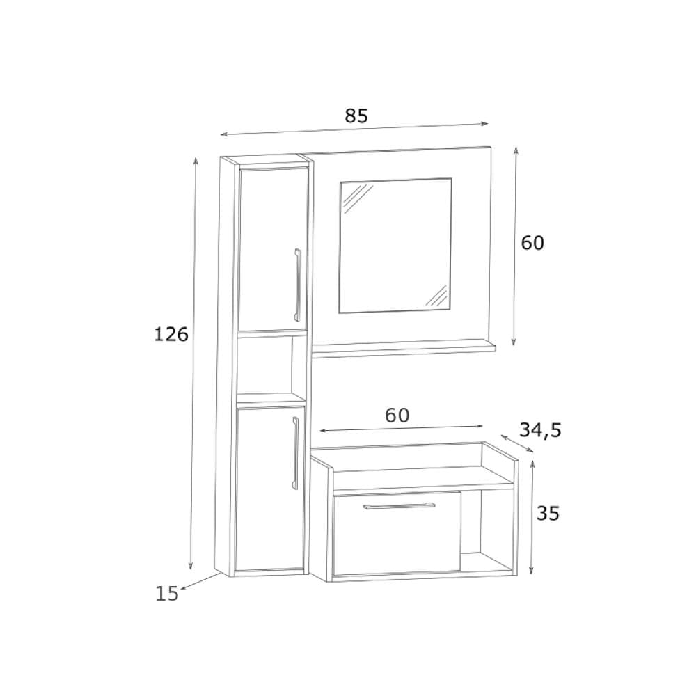 Miniatura Conjunto de Gabinete e Espelheira para Banheiro Criando Mobilia Branco/Bege