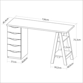 Escrivaninha Artany Spirit II com 5 Gavetas Marrom/Branco