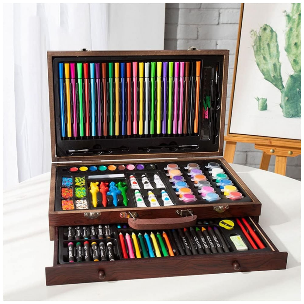 Miniatura Kit de Pintura XARONF com 130 Peças e Caixa de madeira Portátil, Rosa