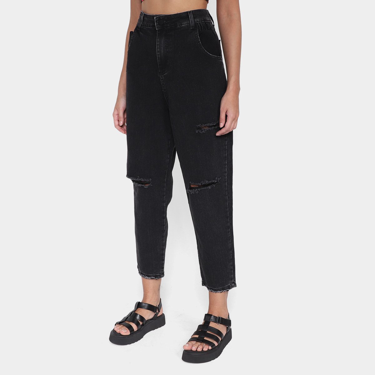 Miniatura Calça Jeans Sawary Slouchy Elastano Feminina Preto - 34