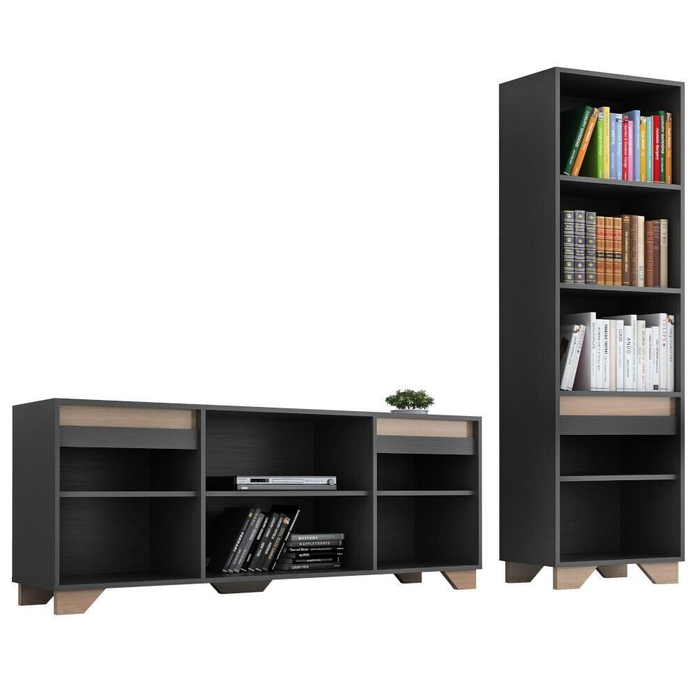 Miniatura Conjunto Rack Tv 60" Livreiro Multimóveis Grafite/Siena