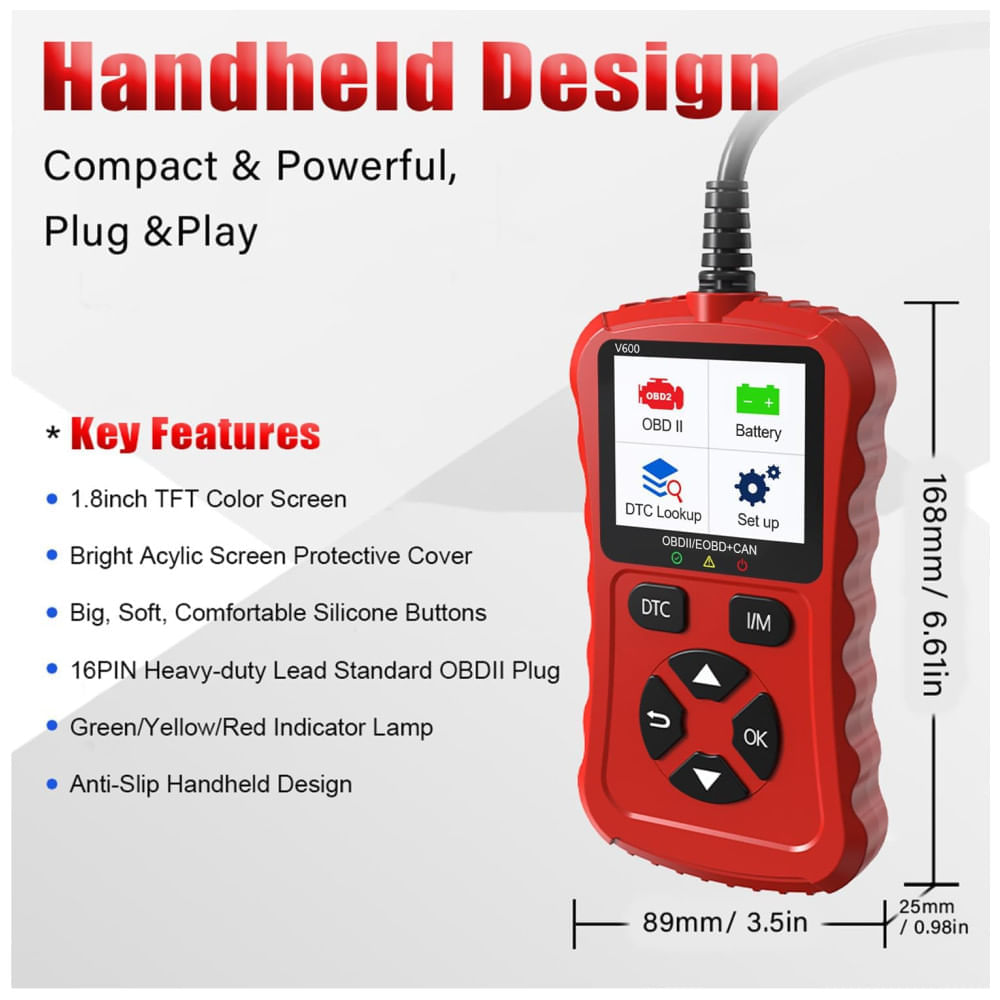 Miniatura Scanner OBD2 Xiauodo V600 Plug and Play para Carros: Leia e Limpe Códigos de Erro, Monitore Tensão