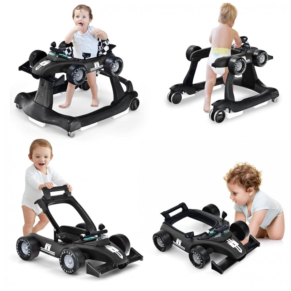 Miniatura Andador Infantil Interativo 4 em 1 com Sons, Luzes e Atividades, HONEY JOY, Preto