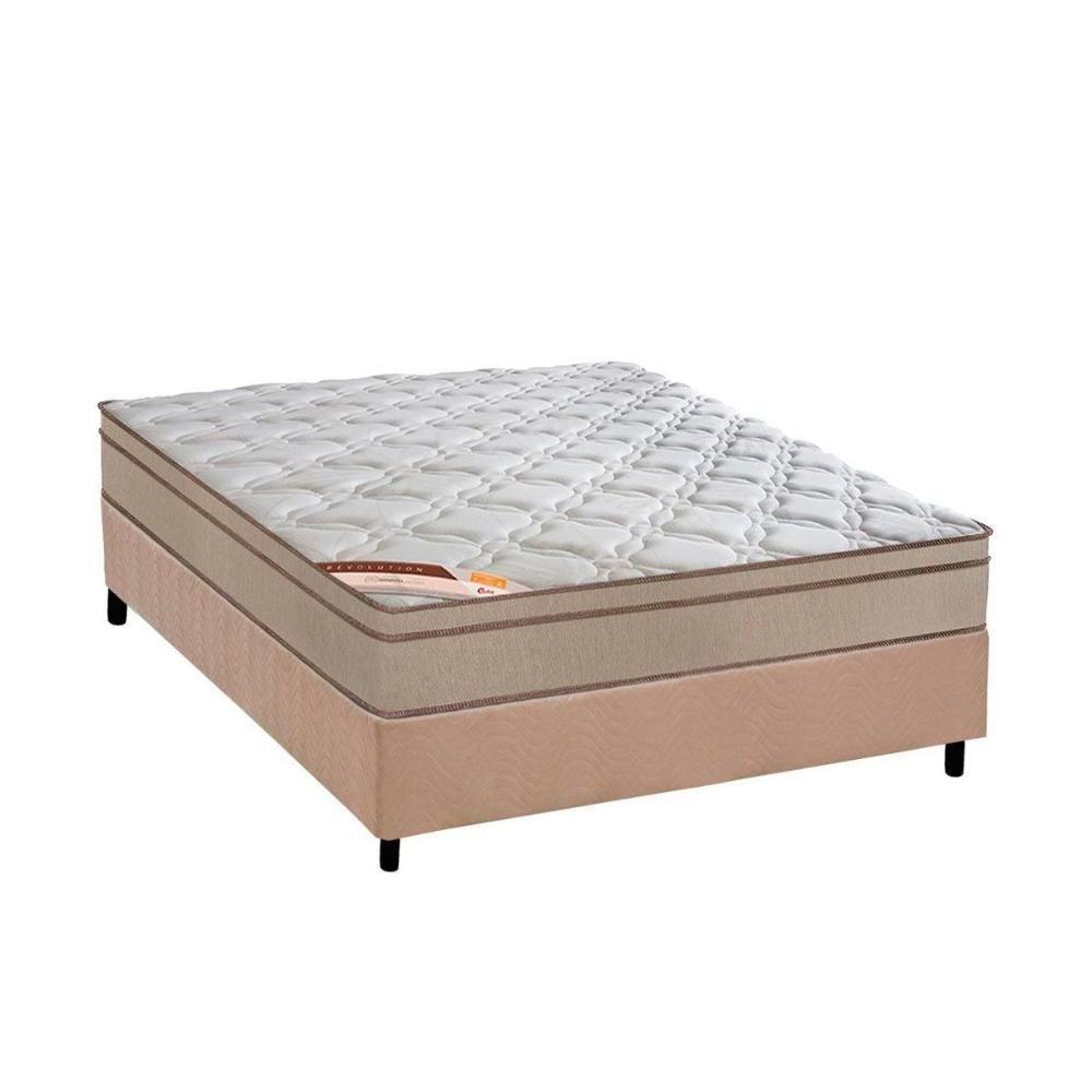 Miniatura Cama Box Casal: Colchão Molas Castor Bonnel Revolution + Base Crc Suede Bege(138x188)
