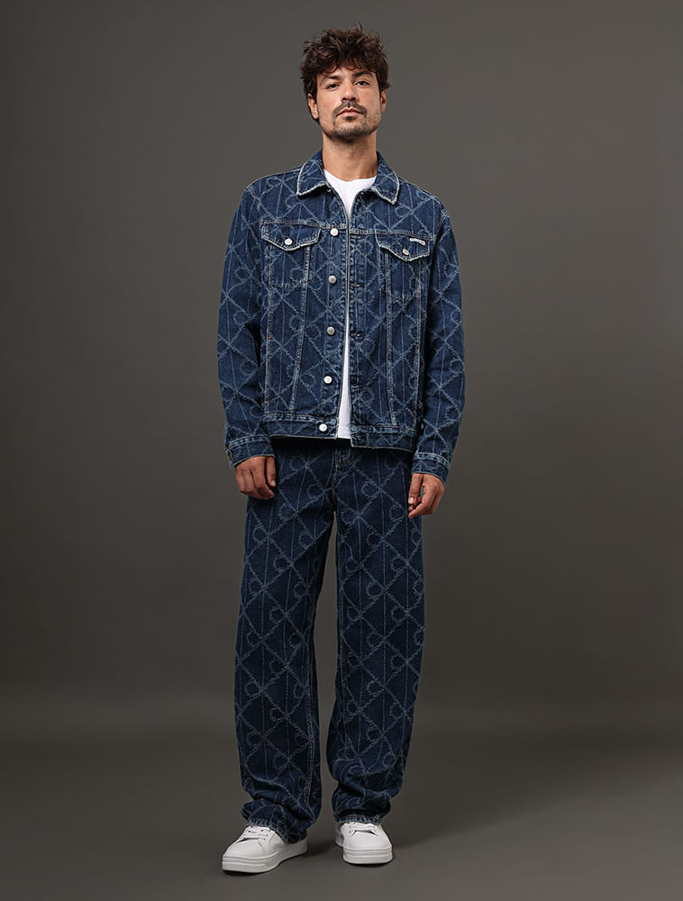 Miniatura Jaqueta Jeans Masculina Trucker Estampa Aop Calvin Klein Jeans - Azul Médio Jaqueta Jeans Masculina Trucker Estampa Aop Calvin Klein Jeans Azul Médio g