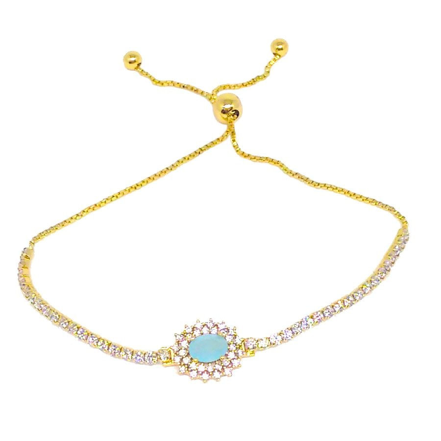 Miniatura Pulseira Folheada Ouro 18k Turquesa - Visujóias 8cm