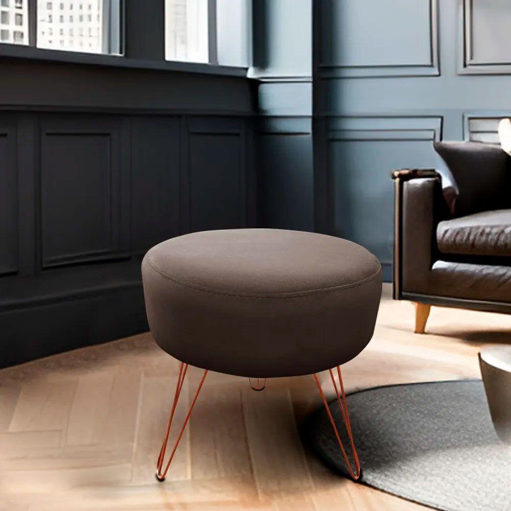 Miniatura Puff Decorativos Sala Quarto Tunísia Veludo Marrom Base Bronze - Star Confort Marrom E Bronze