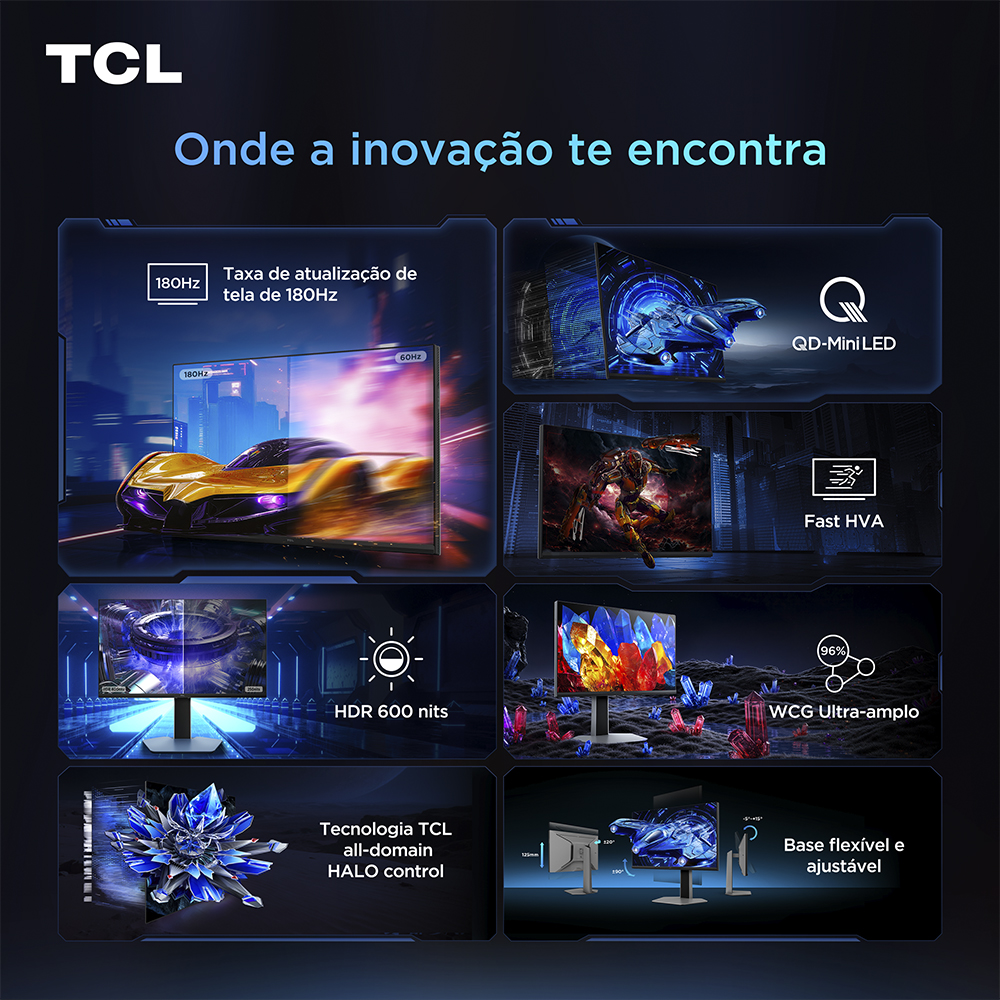 Monitor Gamer TCL 27 Polegadas QLED Mini LED QHD G64 180Hz 1ms (GtG) Freesync HDR 600 nits 27G64