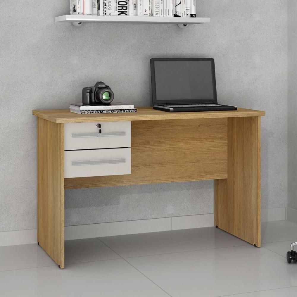 Conjunto Mesa para Computador 2 Gavetas Byte e Armário Multiuso 2 Portas com Chave Asteca Cinamomo/Off White