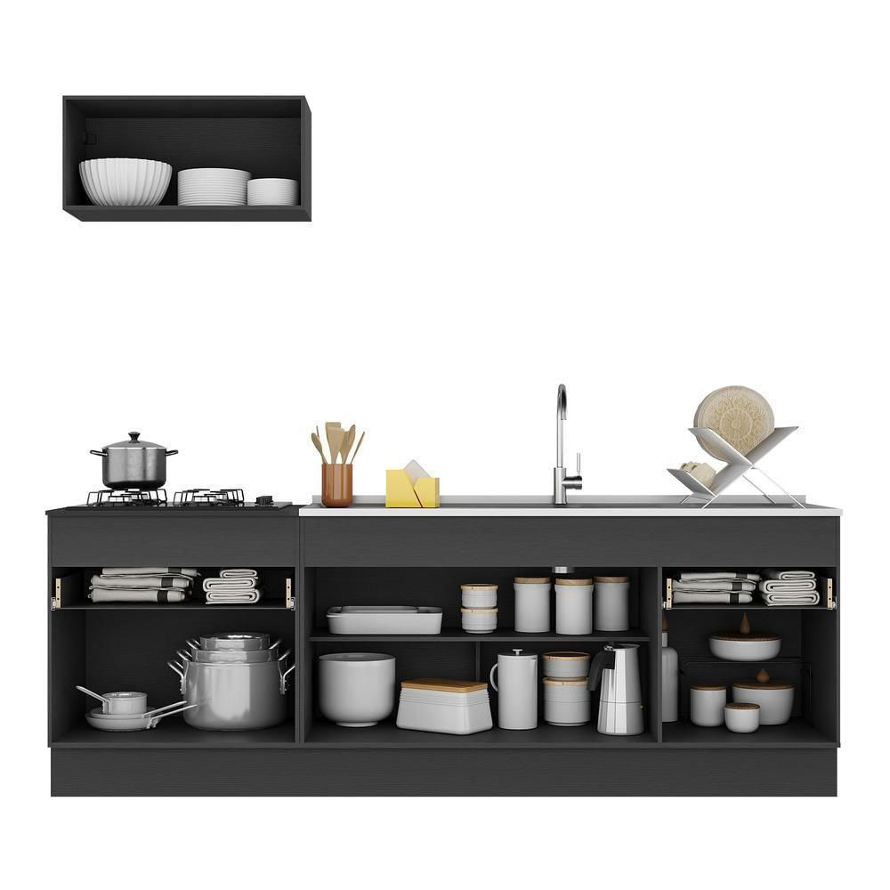Miniatura Armário De Cozinha 220cm Com Rodapé Multimóveis Preto/branco