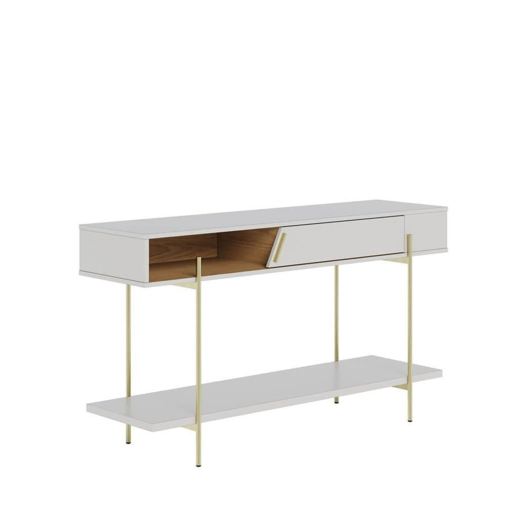 Miniatura Aparador Divisor de Ambientes 136cm 1 Porta Basculante e Pés em Metal Sena Off White Matte / Freijó