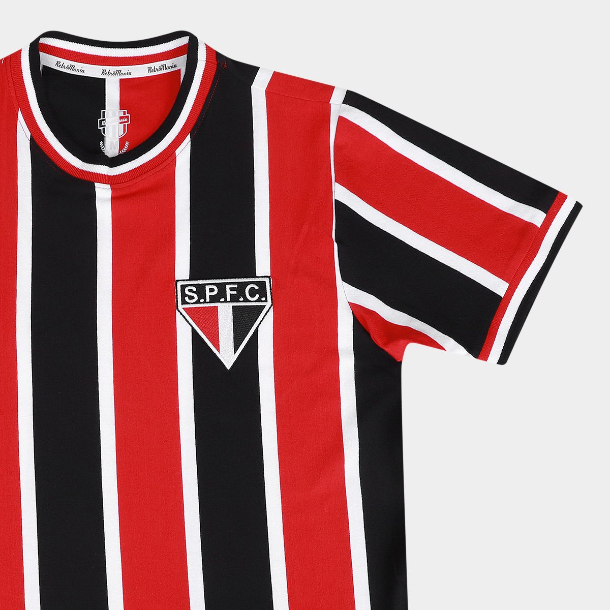 Miniatura Camiseta São Paulo RetrôMania 1969 Listrada Masculina Vermelho+Preto - G