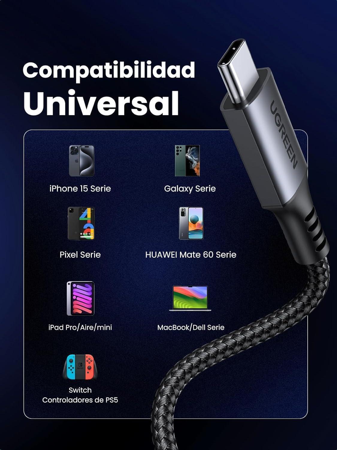 Miniatura Cabo Usb C Nylon Trançado Type C Pd 60W Carregamento Rápido