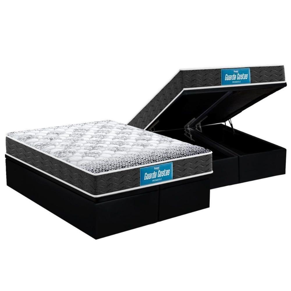 Miniatura Cama Box Baú Queen: Colchão Ortopédico Probel D28 / Ep Double Face + Base Black(158X198)