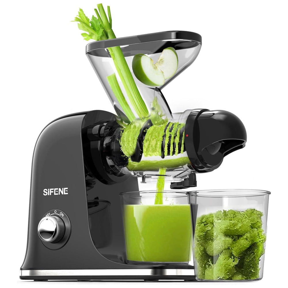 Miniatura Centrifuga de Frutas com Função Reversa, Motor Silencioso e Mastigação Lenta, 110V 150W, SiFENE, Preta