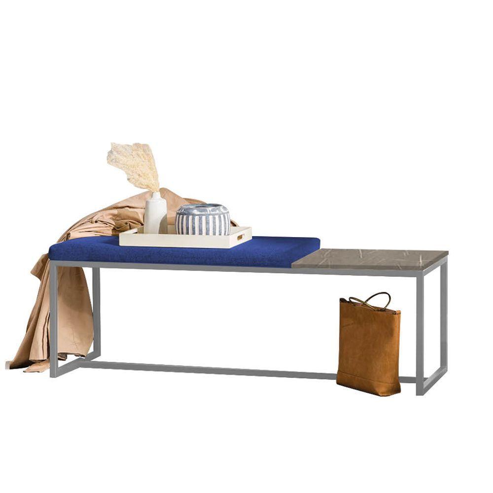 Miniatura Banco Recamier Puff 160cm Industrial Cinza Corino Azul Marinho Tampo Quadrado Mdf Marmorizado