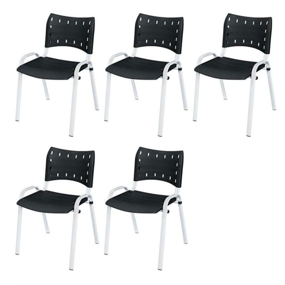 Miniatura Cadeira Iso Base Branco Escola, Escritório Preto Kit 5 Un