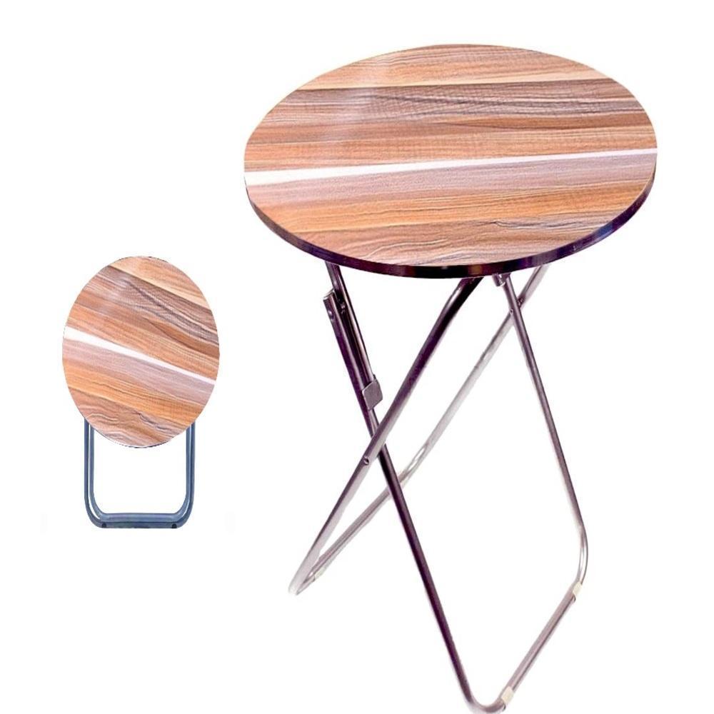 Miniatura Mesa Dobravel Redonda Aluminio E Madeira Para Portatil 90Cm